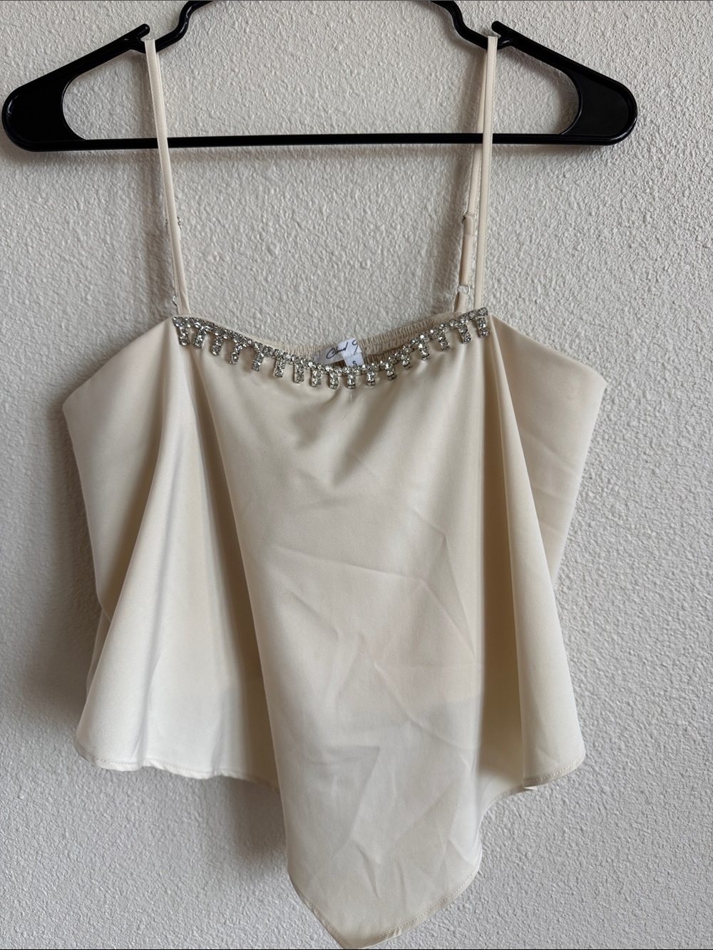 Cream Beaded Trim Handkerchief Hem Cami